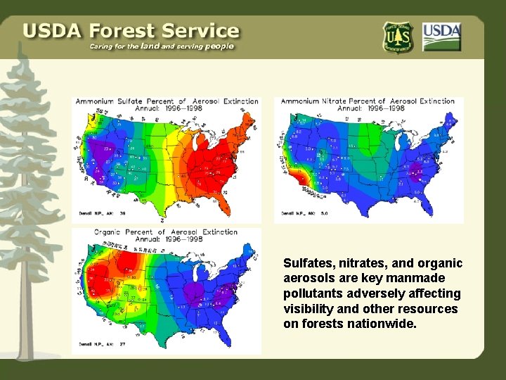 Sulfates, nitrates, and organic aerosols are key manmade pollutants adversely affecting visibility and other