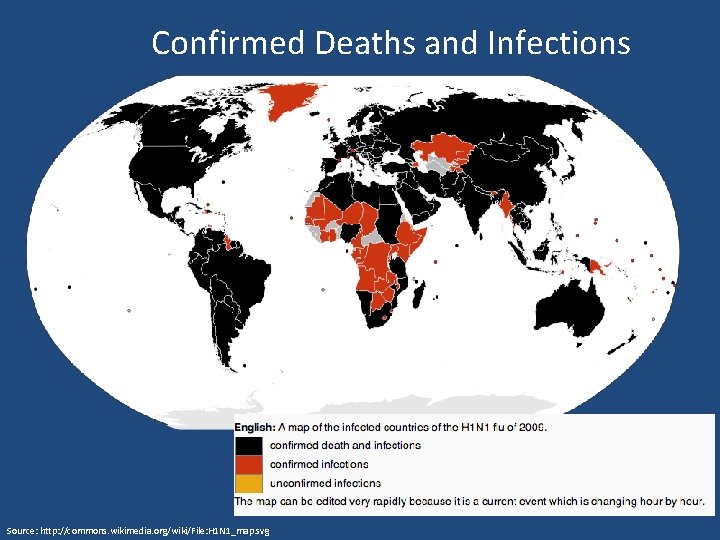 Confirmed Deaths and Infections Source: http: //commons. wikimedia. org/wiki/File: H 1 N 1_map. svg
