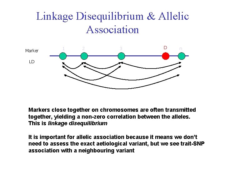 Linkage Disequilibrium & Allelic Association Marker 1 2 3 D n LD Markers close