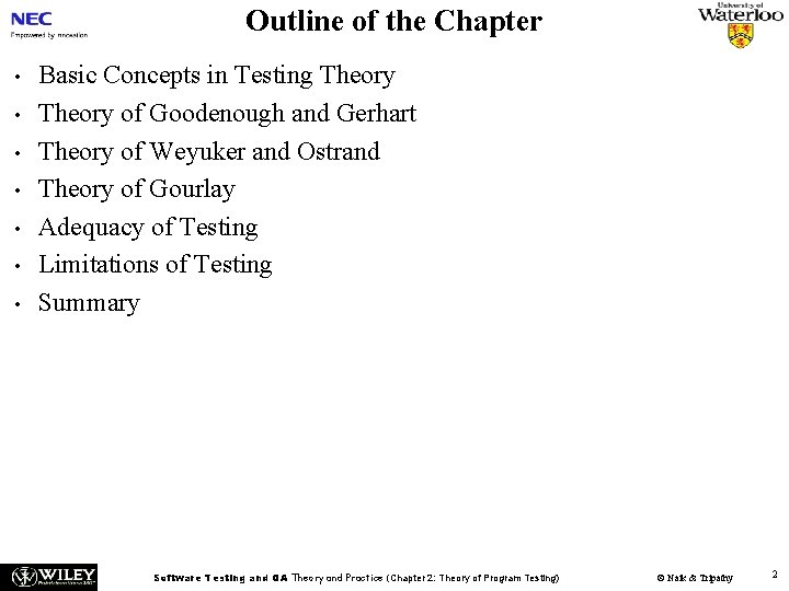 Outline of the Chapter • • Basic Concepts in Testing Theory of Goodenough and