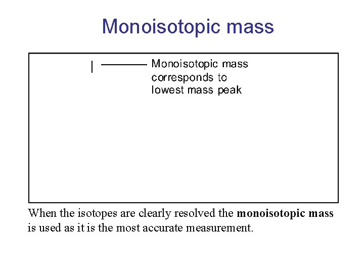 Monoisotopic mass When the isotopes are clearly resolved the monoisotopic mass is used as