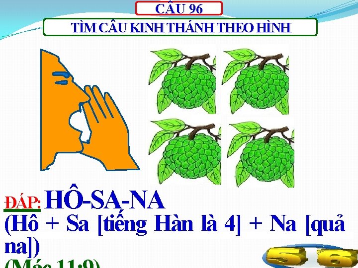 C U 96 TÌM C U KINH THÁNH THEO HÌNH ĐÁP: HÔ-SA-NA (Hô +
