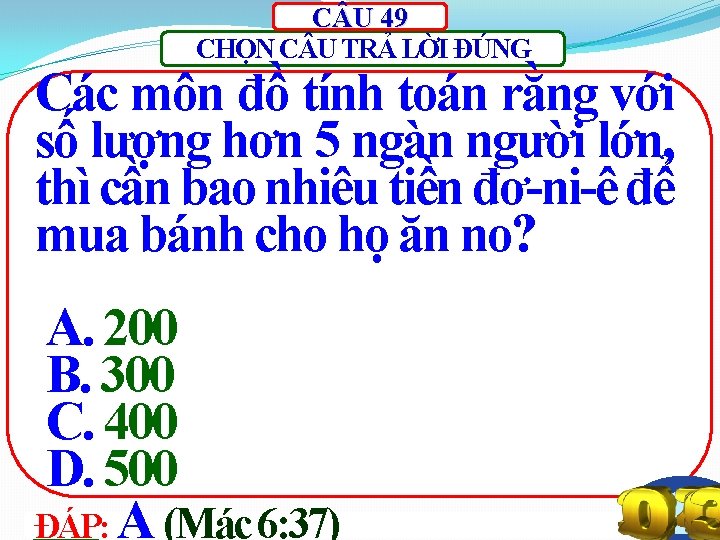 C U 49 CHỌN C U TRẢ LỜI ĐÚNG Các môn đồ tính toán