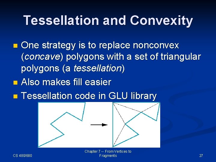 Tessellation and Convexity One strategy is to replace nonconvex (concave) polygons with a set