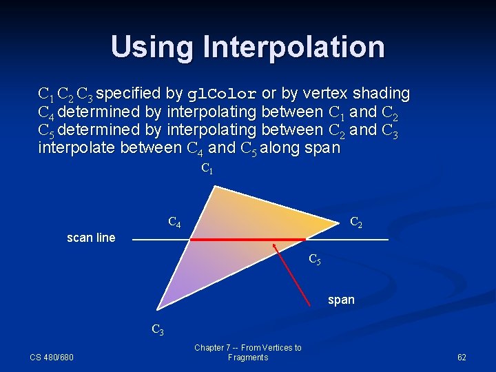 Using Interpolation C 1 C 2 C 3 specified by gl. Color or by