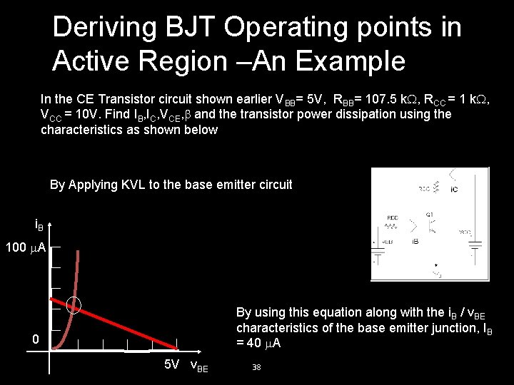 Deriving BJT Operating points in Active Region –An Example In the CE Transistor circuit