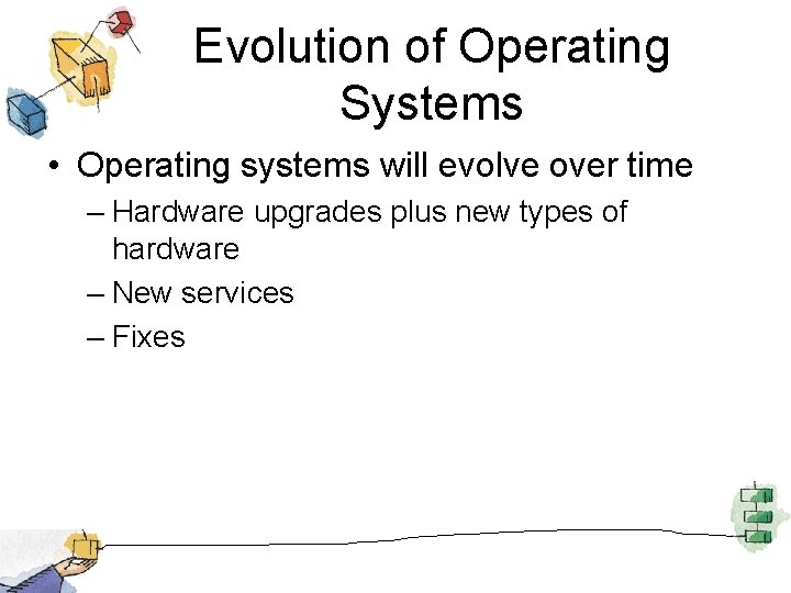Evolution of Operating Systems • Operating systems will evolve over time – Hardware upgrades