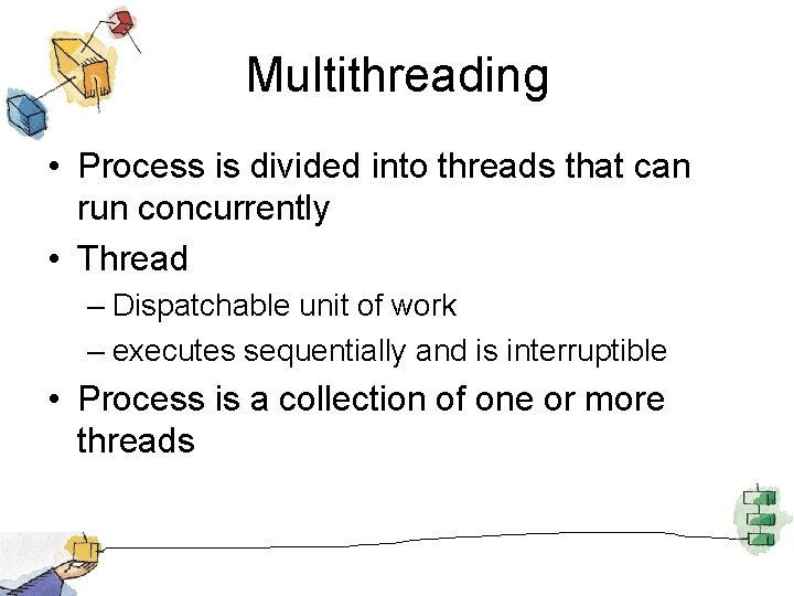Multithreading • Process is divided into threads that can run concurrently • Thread –