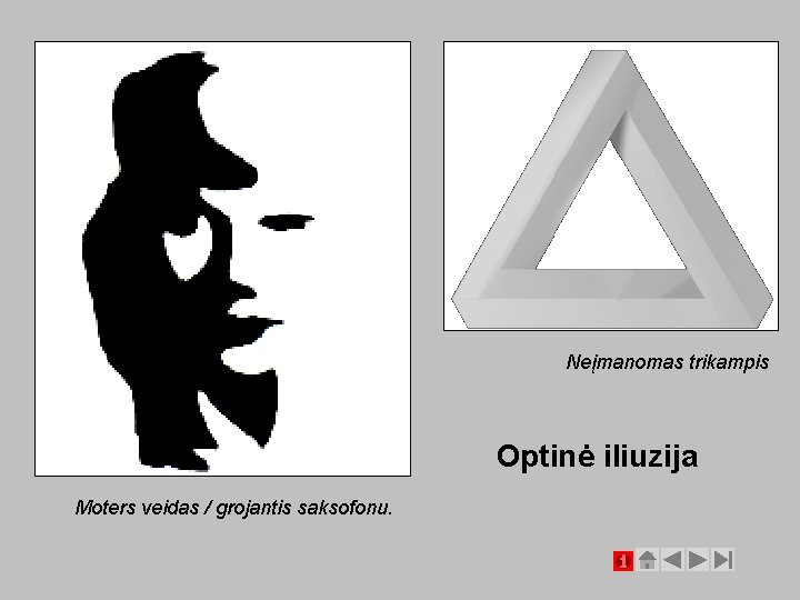 Neįmanomas trikampis Optinė iliuzija Moters veidas / grojantis saksofonu. 