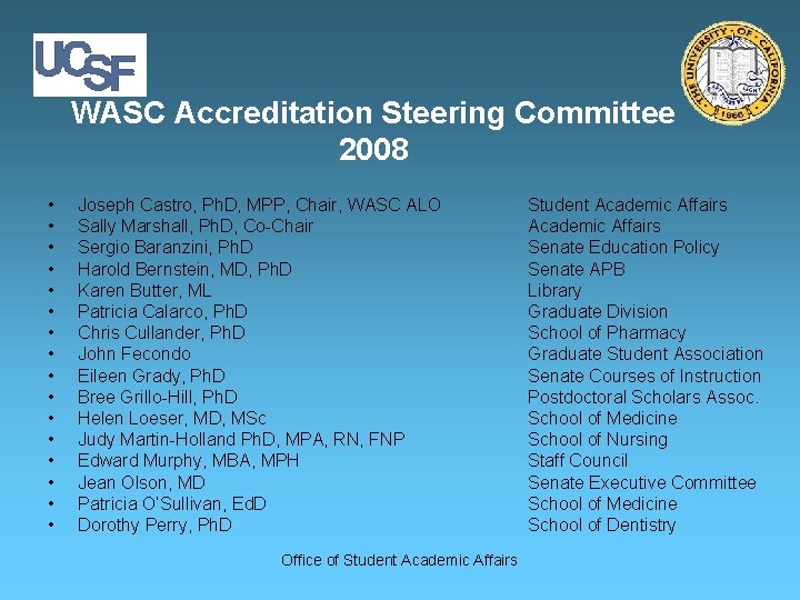 WASC Accreditation Steering Committee 2008 • • • • Joseph Castro, Ph. D, MPP,