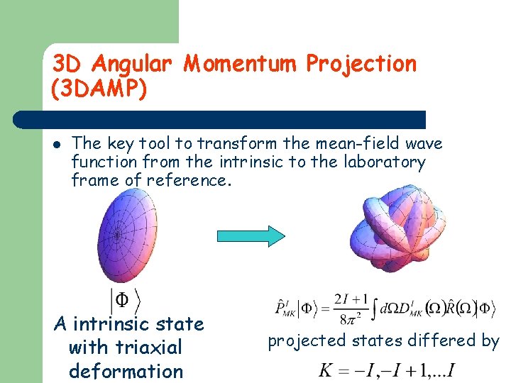 3 D Angular Momentum Projection (3 DAMP) l The key tool to transform the