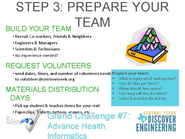 STEP 3: PREPARE YOUR TEAM BUILD YOUR TEAM • Recruit Co-workers, Friends & Neighbors