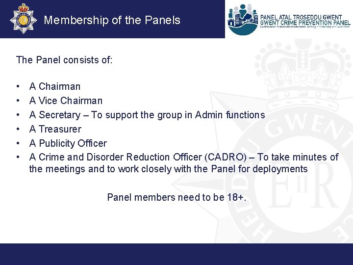 Membership of the Panels The Panel consists of: • • • A Chairman A