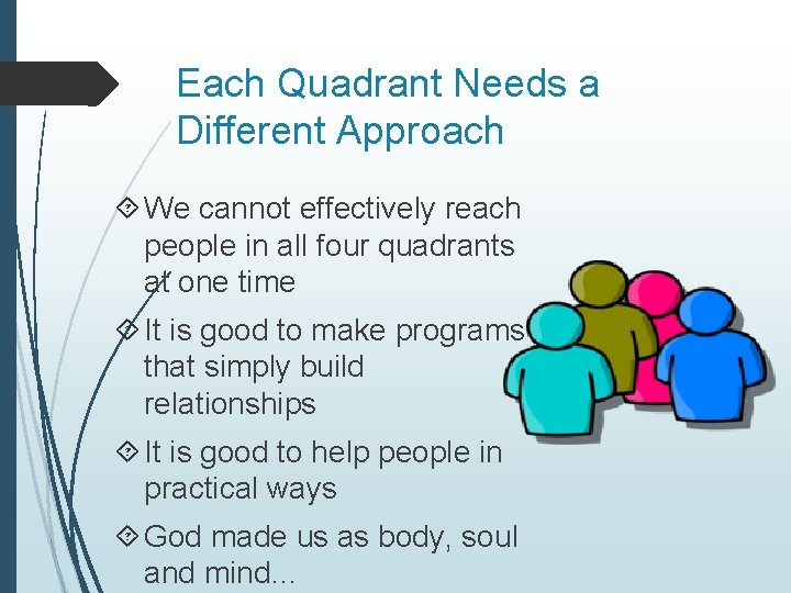 Each Quadrant Needs a Different Approach We cannot effectively reach people in all four Each Quadrant Needs a Different Approach We cannot effectively reach people in all four