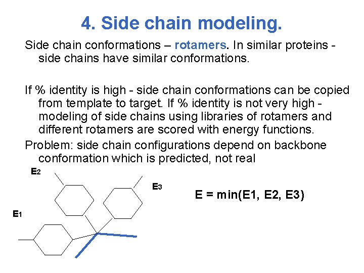 4. Side chain modeling. Side chain conformations – rotamers. In similar proteins side chains