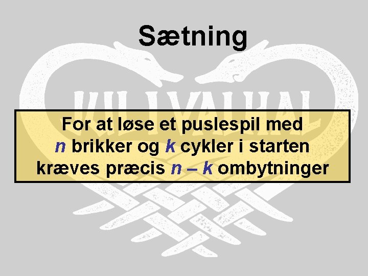 Sætning For at løse et puslespil med n brikker og k cykler i starten