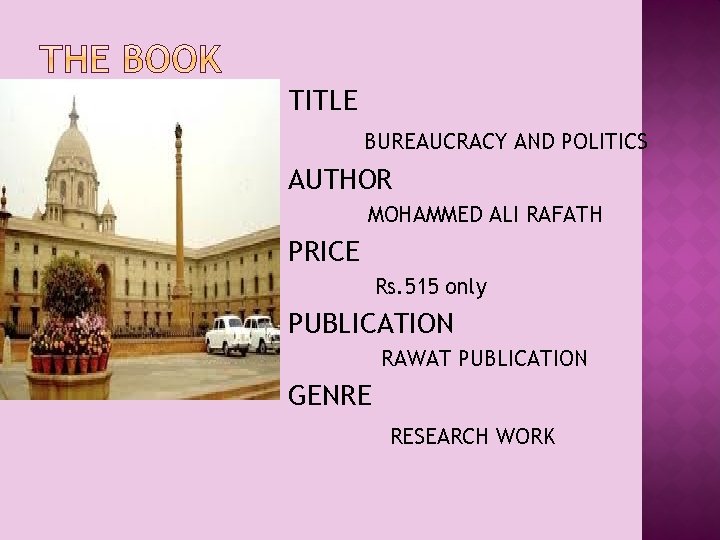 MOHAMMED ALI RAFATH TITLE BUREAUCRACY AND POLITICS AUTHOR