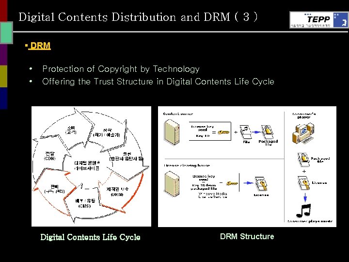 Digital Contents Distribution and DRM ( 3 ) § DRM • • Protection of