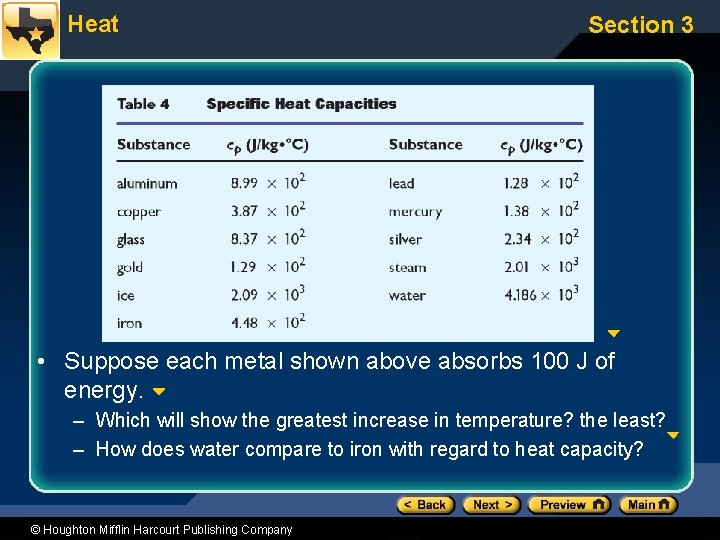Heat Section 3 • Suppose each metal shown above absorbs 100 J of energy.