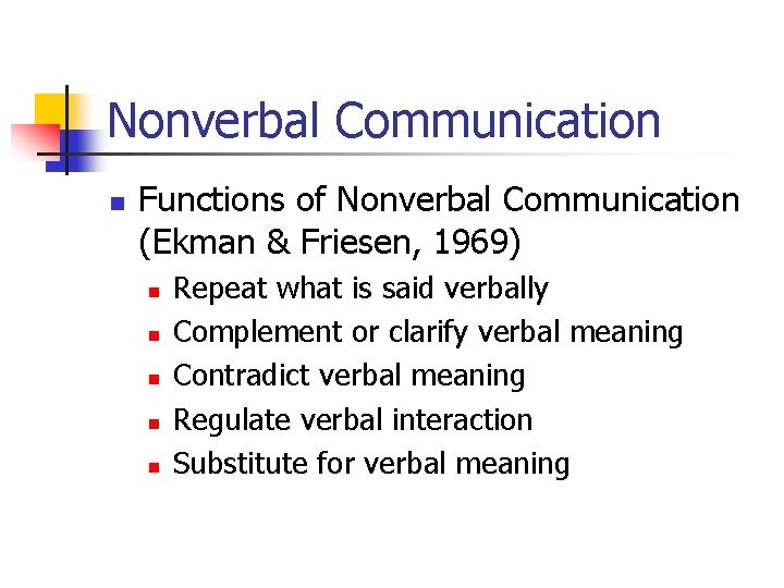 Nonverbal Communication n Functions of Nonverbal Communication (Ekman & Friesen, 1969) n n n