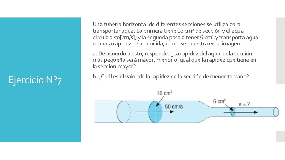 Una tubería horizontal de diferentes secciones se utiliza para transportar agua. La primera tiene