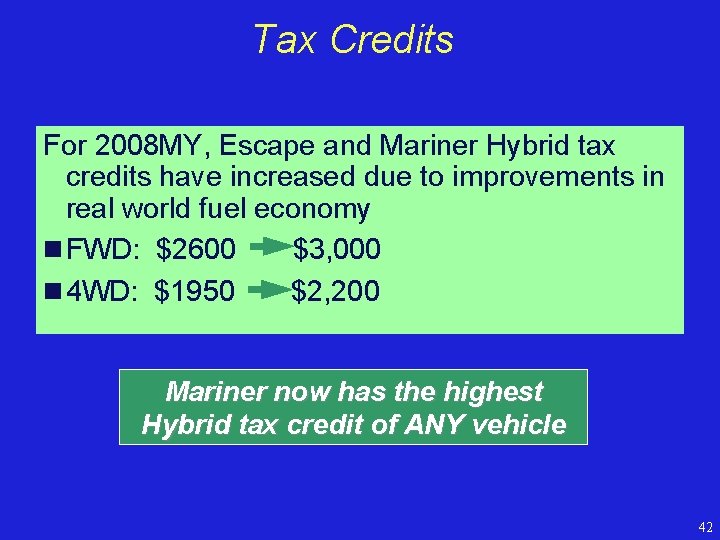 Tax Credits For 2008 MY, Escape and Mariner Hybrid tax credits have increased due