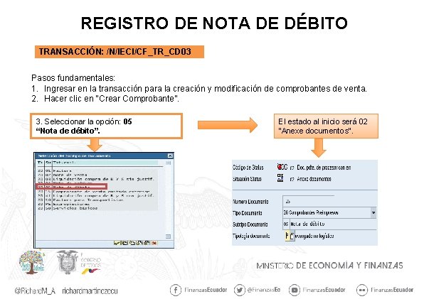 REGISTRO DE NOTA DE DÉBITO TRANSACCIÓN: /N/IECI/CF_TR_CD 03 Pasos fundamentales: 1. Ingresar en la