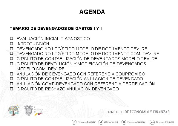 AGENDA TEMARIO DE DEVENGADOS DE GASTOS I Y II q q q q q