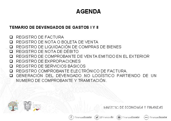 AGENDA TEMARIO DE DEVENGADOS DE GASTOS I Y II q q q q q