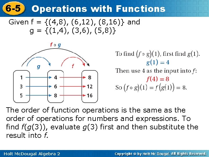 6 -5 Operations with Functions Given f = {(4, 8), (6, 12), (8, 16)}