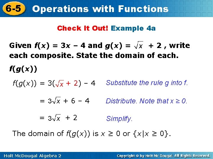 6 -5 Operations with Functions Check It Out! Example 4 a Given f(x) =