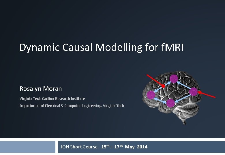 Dynamic Causal Modelling for f. MRI Rosalyn Moran Virginia Tech Carilion Research Institute Department