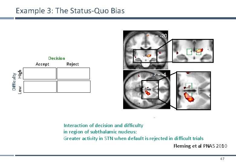 Example 3: The Status-Quo Bias Difficulty Low High Decision Accept Reject Interaction of decision