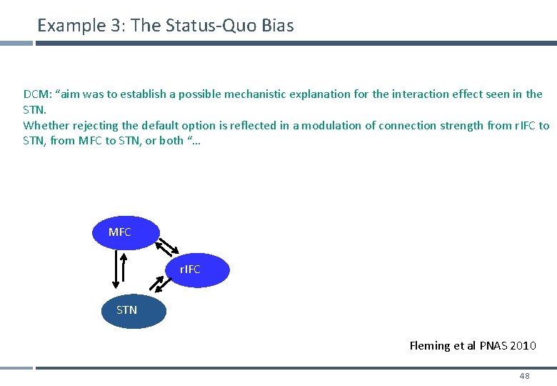 Example 3: The Status-Quo Bias DCM: “aim was to establish a possible mechanistic explanation