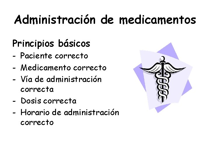 Administración de medicamentos Principios básicos - Paciente correcto - Medicamento correcto - Vía de