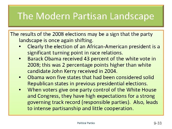 The Modern Partisan Landscape The results of the 2008 elections may be a sign