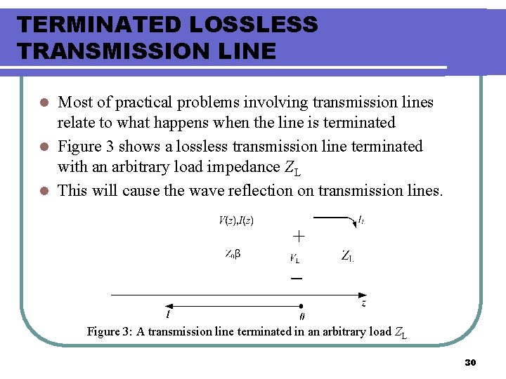 TERMINATED LOSSLESS TRANSMISSION LINE Most of practical problems involving transmission lines relate to what