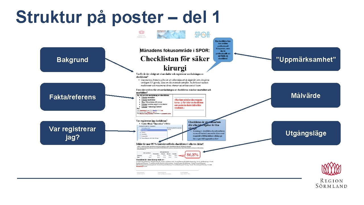 Struktur på poster – del 1 Bakgrund ”Uppmärksamhet” Fakta/referens Målvärde Var registrerar jag? Utgångsläge