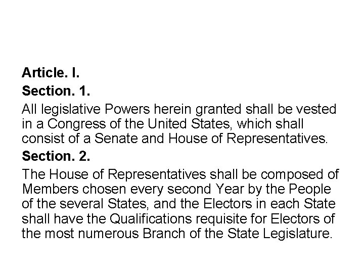 Article. I. Section. 1. All legislative Powers herein granted shall be vested in a