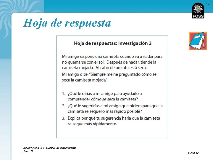 TM Hoja de respuesta Agua y clima, 3. 4: Lugares de evaporacións Paso 18