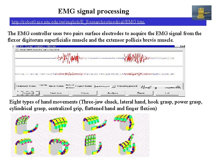 EMG signal processing http: //robot 0. me. ntu. edu. tw/english/E_Researches/medical/EMG. htm The EMG controller EMG signal processing http: //robot 0. me. ntu. edu. tw/english/E_Researches/medical/EMG. htm The EMG controller