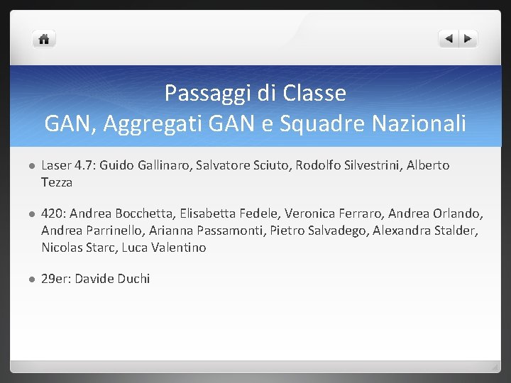 Passaggi di Classe GAN, Aggregati GAN e Squadre Nazionali l Laser 4. 7: Guido