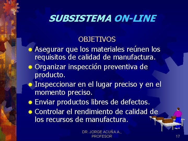 SUBSISTEMA ON-LINE OBJETIVOS ® Asegurar que los materiales reúnen los requisitos de calidad de SUBSISTEMA ON-LINE OBJETIVOS ® Asegurar que los materiales reúnen los requisitos de calidad de