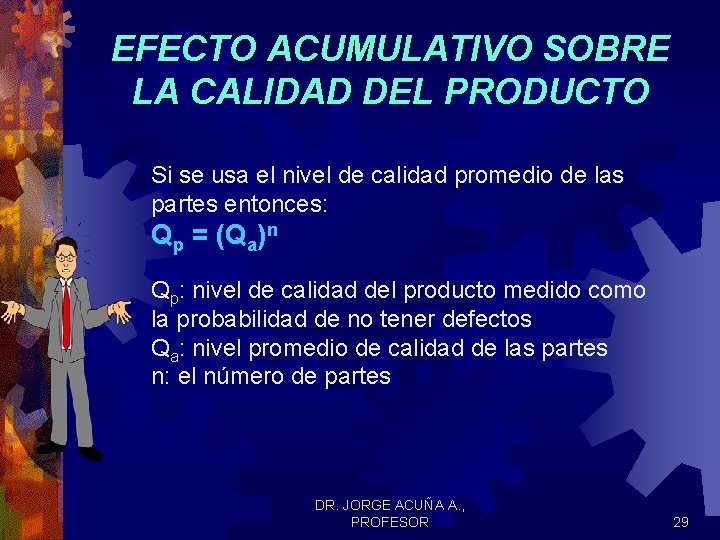 EFECTO ACUMULATIVO SOBRE LA CALIDAD DEL PRODUCTO Si se usa el nivel de calidad EFECTO ACUMULATIVO SOBRE LA CALIDAD DEL PRODUCTO Si se usa el nivel de calidad