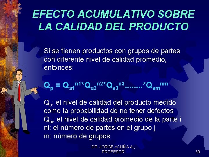 EFECTO ACUMULATIVO SOBRE LA CALIDAD DEL PRODUCTO Si se tienen productos con grupos de EFECTO ACUMULATIVO SOBRE LA CALIDAD DEL PRODUCTO Si se tienen productos con grupos de