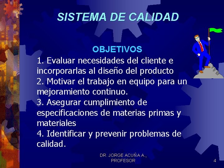 SISTEMA DE CALIDAD OBJETIVOS 1. Evaluar necesidades del cliente e incorporarlas al diseño del SISTEMA DE CALIDAD OBJETIVOS 1. Evaluar necesidades del cliente e incorporarlas al diseño del