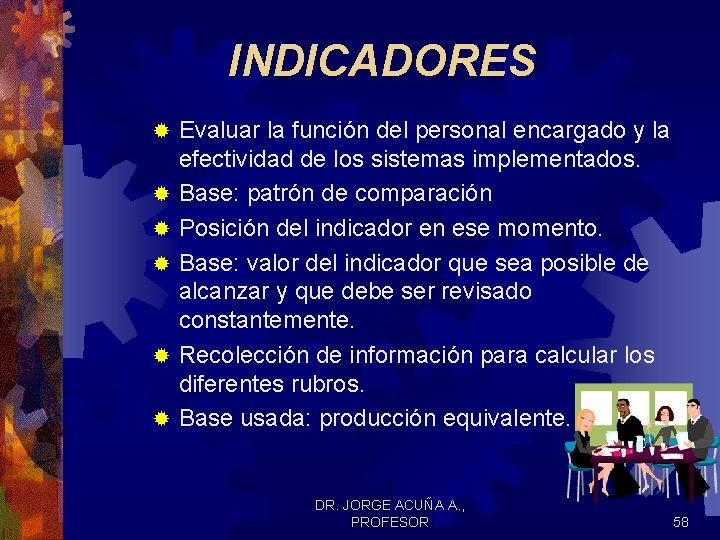 INDICADORES ® ® ® Evaluar la función del personal encargado y la efectividad de INDICADORES ® ® ® Evaluar la función del personal encargado y la efectividad de