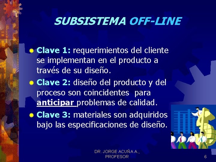SUBSISTEMA OFF-LINE ® Clave 1: requerimientos del cliente se implementan en el producto a SUBSISTEMA OFF-LINE ® Clave 1: requerimientos del cliente se implementan en el producto a