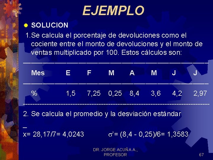 EJEMPLO SOLUCION 1. Se calcula el porcentaje de devoluciones como el cociente entre el EJEMPLO SOLUCION 1. Se calcula el porcentaje de devoluciones como el cociente entre el