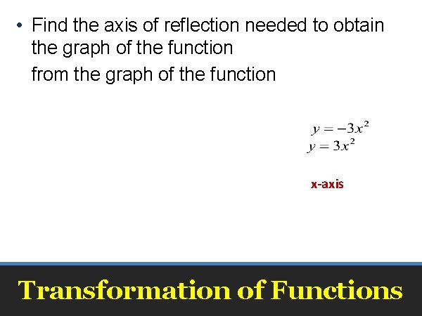  • Find the axis of reflection needed to obtain the graph of the